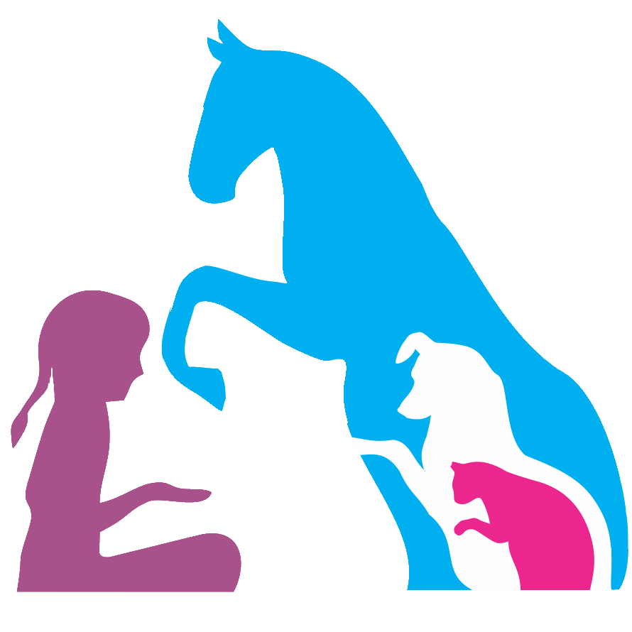 Logo onde possui uma criança Brincando um Cachorro, Gato e Cavalo